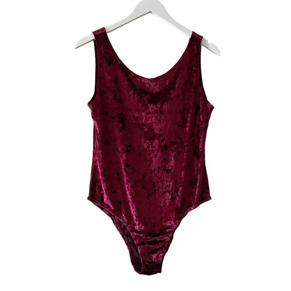ClockHouse Wine Crushed Round Neck Velvet Soft One Piece  Bodysuit SZ L #1530